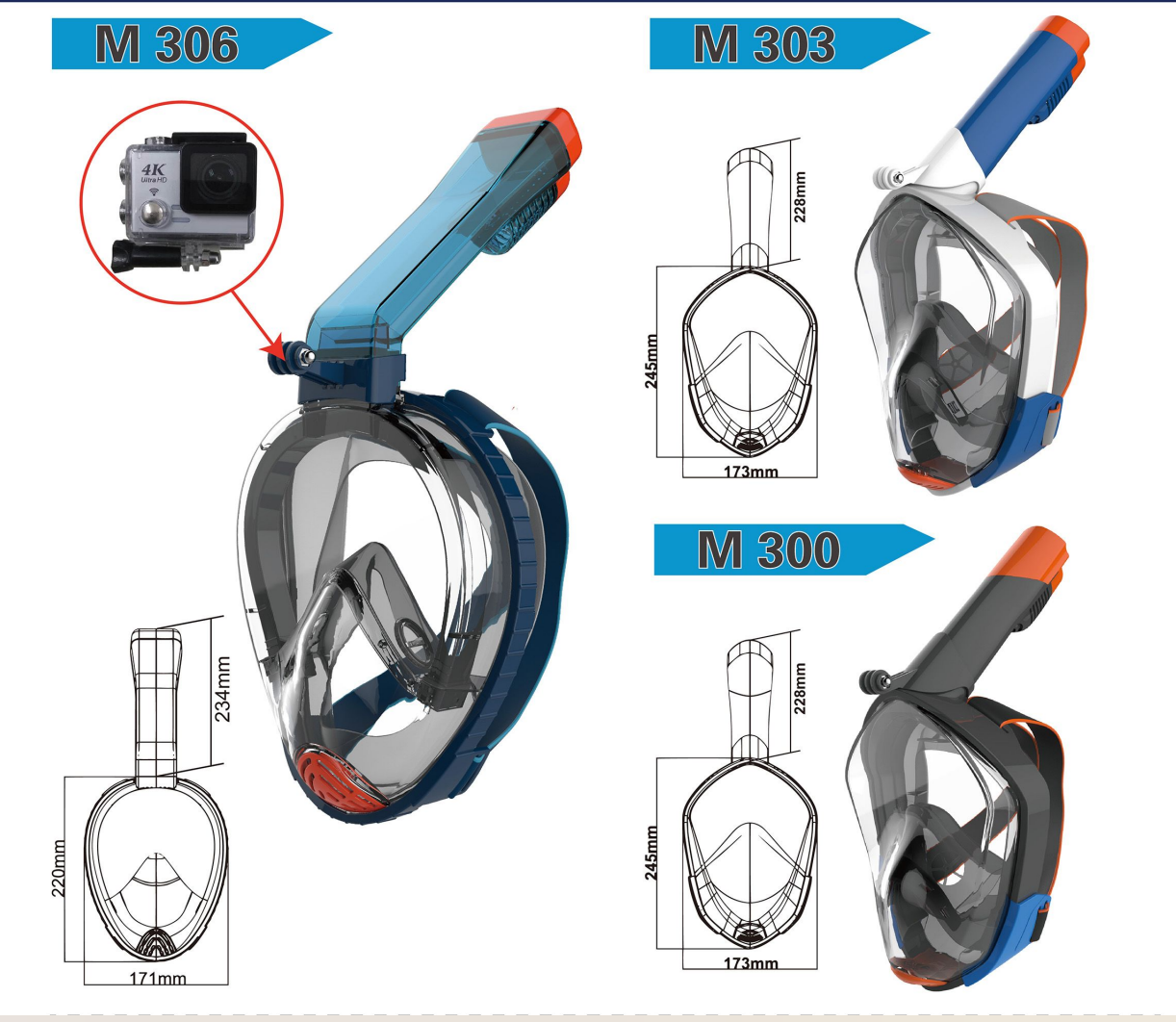 Reanson M300 M303 M306 full-face snorkel masks
