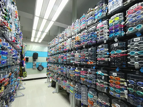 Reanson product showroom with sports eyewear samples